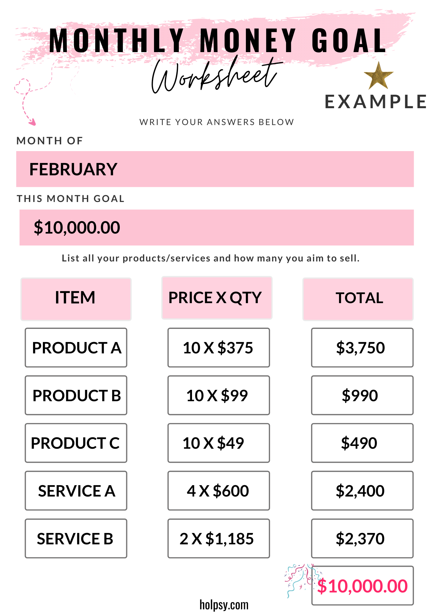 My Money Goal Setting Worksheet
