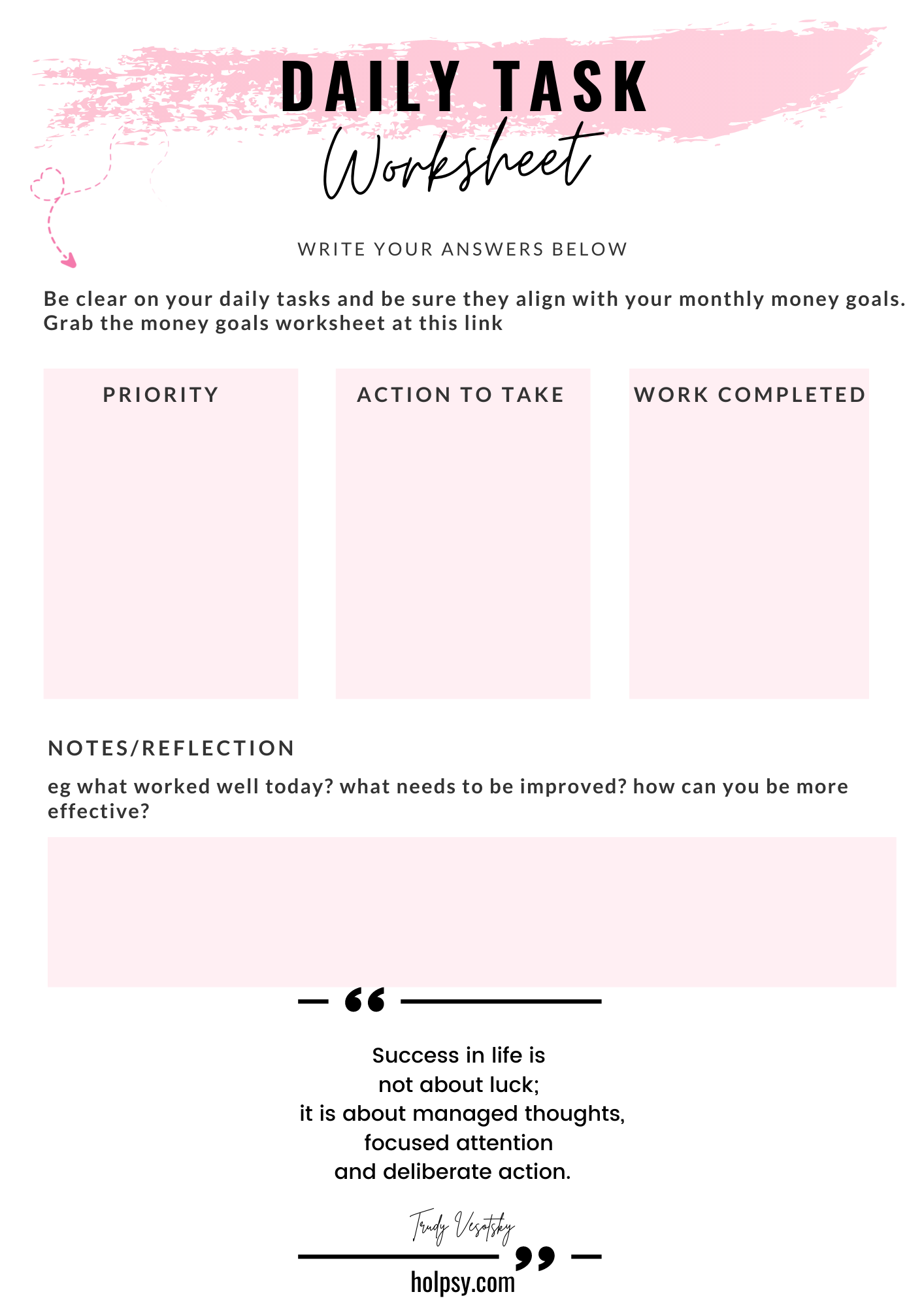 Daily Task Worksheet