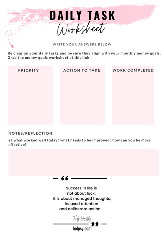 Daily Task Worksheet