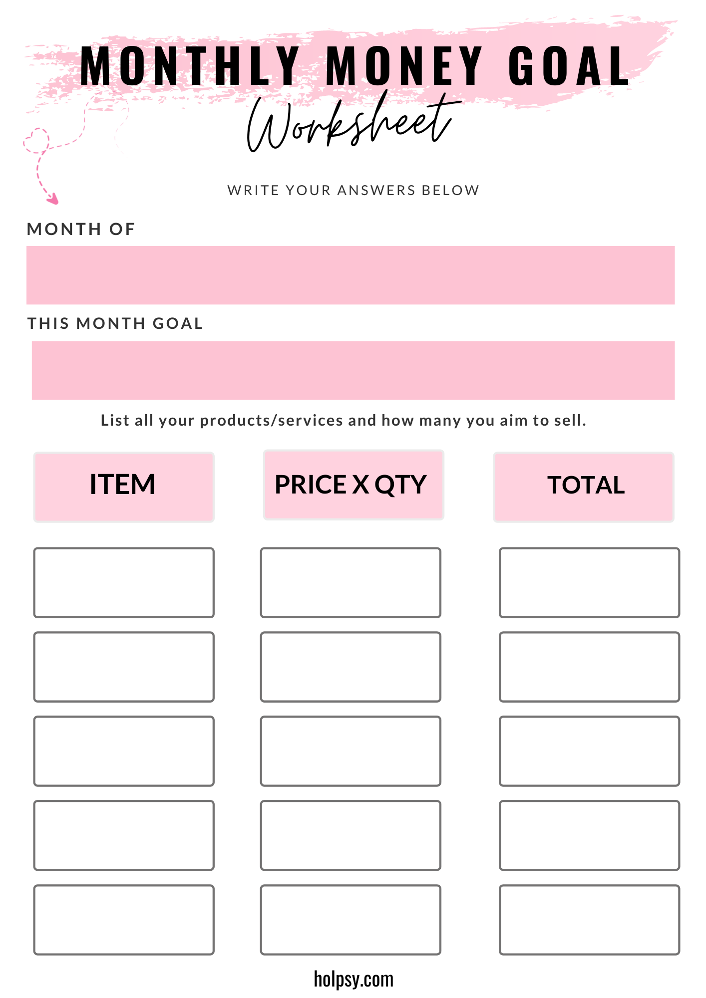 My Money Goal Setting Worksheet