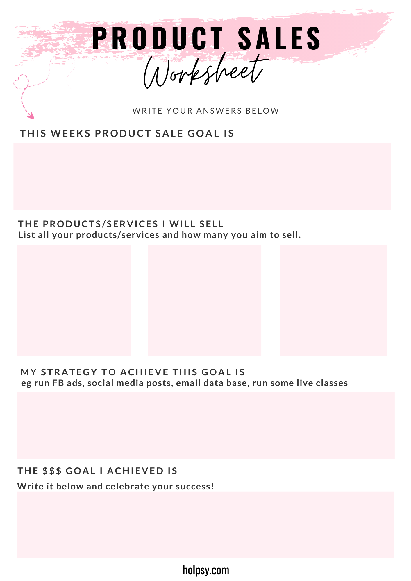 FREE Product/Services Goal Setting Worksheet