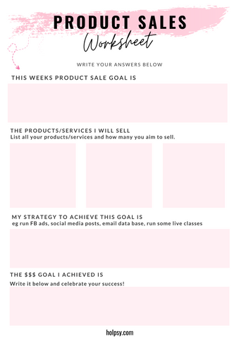 FREE Product/Services Goal Setting Worksheet
